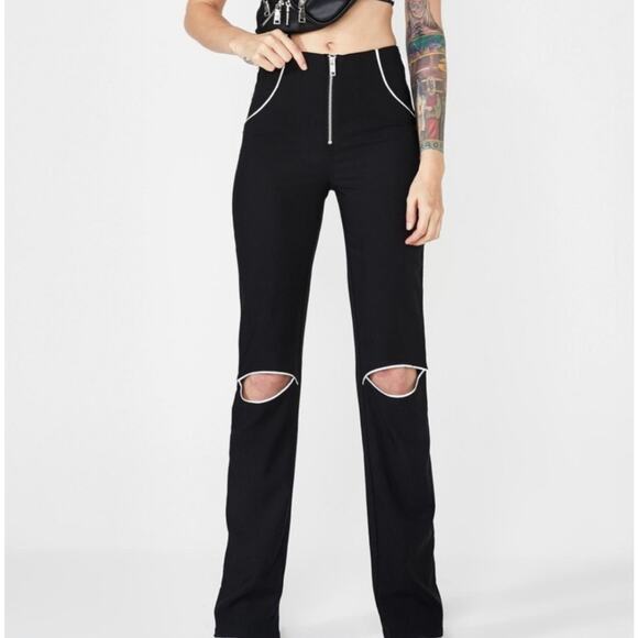 I.AM.GIA Jet Pants Black Cutout Knees Reflective Piping Large - Picture 5 of 15